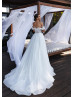 Beaded Ivory Lace Tulle Feather Wedding Dress